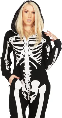 Vista 6 de Tipsy Elves - Disfraz de esqueleto de Halloween para mujer con estampado de espalda, disfraz de esqueleto