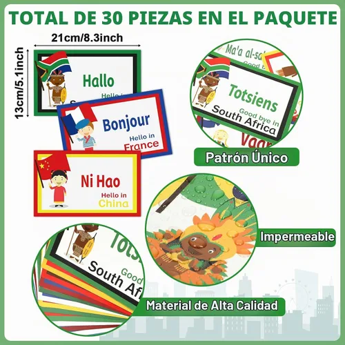 Vista 2 de 30 recortes de saludos de todo el mundo, diversidad, aprendizaje de idiomas, decoraciones de aula, recortes de idiomas multiculturales, suministros