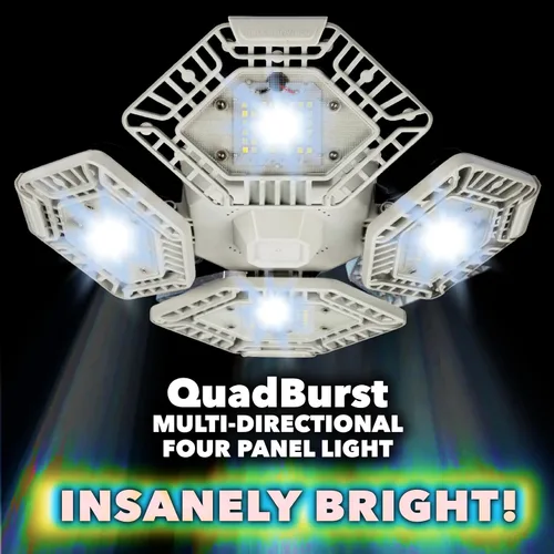 Vista 2 de Bell+Howell QUADBURST - Bombillas LED de techo de 80 W, 5500 lúmenes, 4 paneles deformables de aluminio para interiores, dormitorios, luces