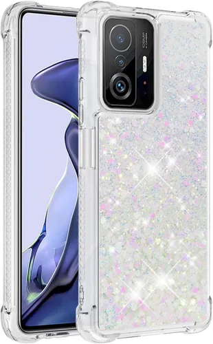 Vista 3 de Funda brillante con purpurina para Xiaomi 11T 5G, 11T Pro 5G, funda de arena movediza líquida de silicona suave TPU a prueba de golpes, funda