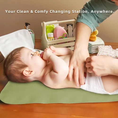 Vista 2 de Elantrip Cambiador para cama – Cambiador de cuero para bebé, cambiador portátil para bebé, cambiador de pañales compacto, se adapta a bolsa