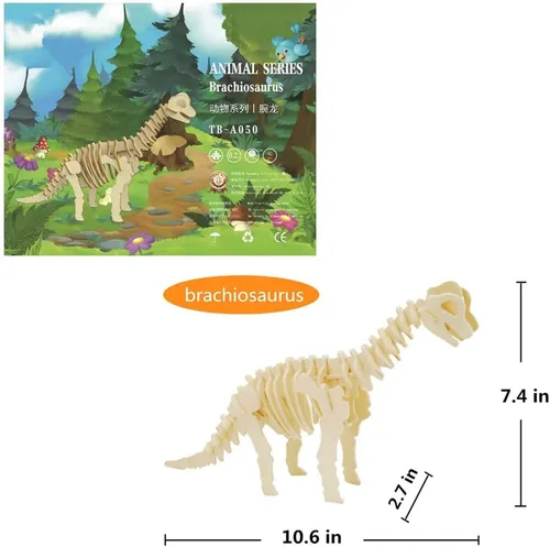 Vista 4 de Rompecabezas de madera 3D para manualidades – Juego de 3 piezas de rompecabezas de esqueleto de dinosaurio de madera, rompecabezas 3D de ensamblaje