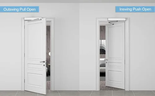 Vista 5 de Abridor de puerta giratoria automático negro Olide-120B con 2 botones de presión delgados con cable Olide-515