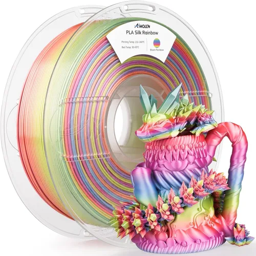 Vista 43 de AMOLEN Filamento PLA de Seda para Impresora 3D, Filamento PLA Kingfisher Rainbow Multicolor Brillante 1.75mm, Filamento de Impresión 3D PLA