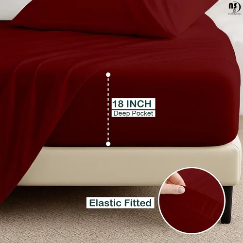 Vista 5 de NON Sticky cotton Juego de sábanas de 4 piezas para cama ajustable con números de sueño, 100% algodón egipcio, cabezal flexible de 34 pulgadas, se