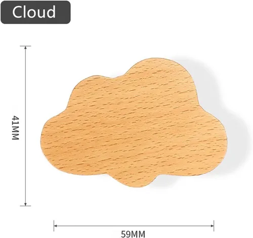 Vista 2 de 6 pomos de madera decorativos en forma de nube para cajones con tornillos, pomos de madera para puertas de gabinete, pomos de cajones de muebles