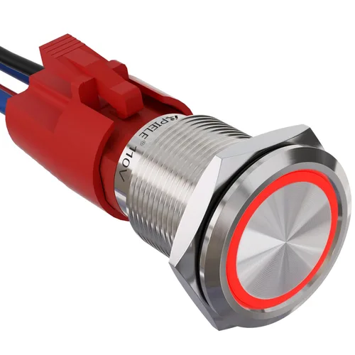 Vista 20 de APIELE 110V-220V 19mm interruptor de botón de cierre 10 Amp SPST LED Impermeable Redondo autobloqueante 1NO (Negro Aluminio, Azul)