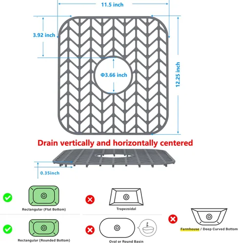 Vista 2 de Protectores de fregadero para fregadero de cocina de 12, 13, 16, 18, 19, 24, 26, 28, 29, 30 pulgadas, alfombrilla de silicona para fregadero