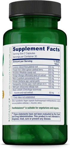 Vista 2 de Vitanica FemRebalance, apoyo para el equilibrio hormonal, vegano, 60