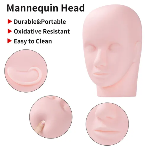 Vista 2 de Maniquí de entrenamiento profesional, cabeza plana, maquillaje, pestañas, pestañas, extensiones, práctica, maniquí, cosmetología, maniquí, cabeza