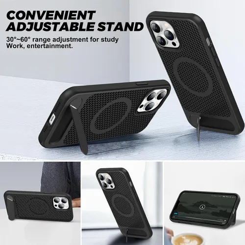 Vista 3 de Funda magnética de disipación de calor para iPhone 13 Pro Max, para MagSafe, protección contra caídas de enfriamiento, funda con función atril