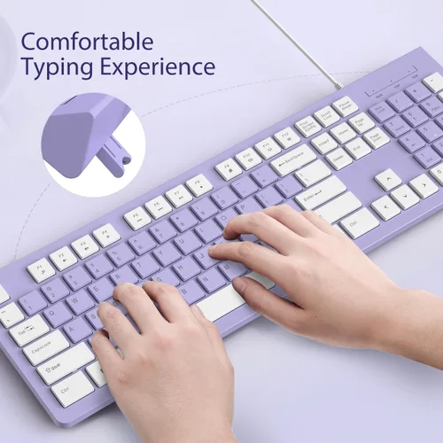 Vista 6 de COLIKES Teclado con cable, teclado de computadora USB ultradelgado con teclas de perfil bajo, resistente a derrames, teclas multimedia, compatible