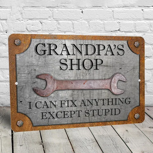 Vista 4 de Letrero de garaje o taller – Can't Fix Stupid – Personalizado