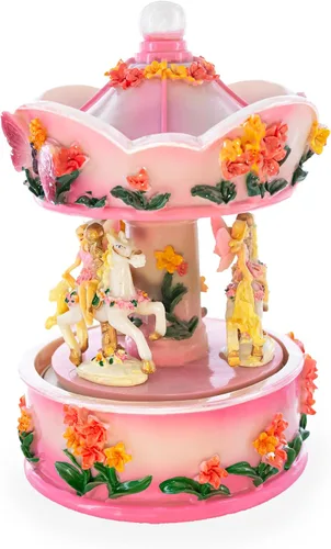 Vista 3 de Figura musical de carrusel floral de hadas rosa
