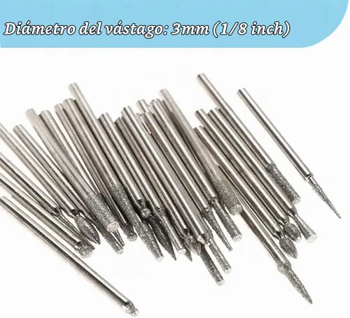 Vista 4 de Juego de talla de piedra de rebabas de diamante de varias formas de 1/8 in Vástago Plata