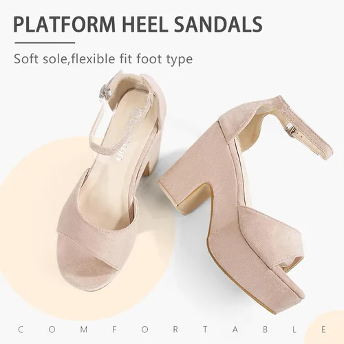 Vista 5 de CAMSSOO Sandalias de plataforma para mujer, de gamuza, con puntera abierta, correa al tobillo, a la moda, sexy, para boda, con bloques de tacón