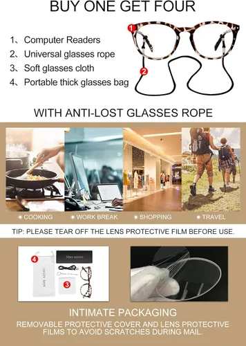 Vista 6 de MARE AZZURO Gafas de bloqueo de luz azul para mujer, gafas redondas para computadora