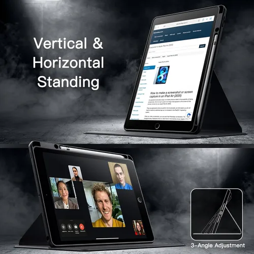 Vista 7 de JETech Funda giratoria para iPad 9/8/7 (10.2 pulgadas, modelo 2021/2020/2019, 9ª/8ª/7ª generación) con soporte para lápiz, cubierta protectora