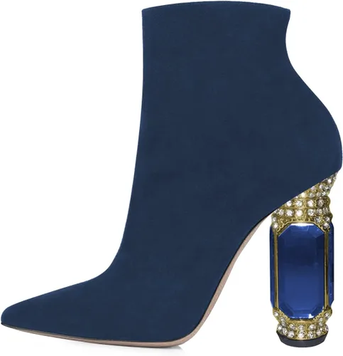 Vista 18 de FSJ Botas de tacón alto con punta puntiaguda para mujer, con tacón alto, con cremallera lateral brillante, estilo casual, para uso diario, zapatos