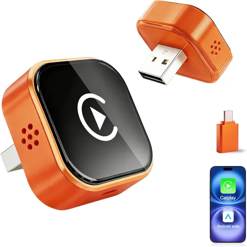 Vista 10 de Mini Adaptador Inalámbrico CarPlay para iPhone, 2 en 1 para Apple CarPlay y Adaptador Android Auto, Convierte de Cableado a Inalámbrico, Plug &