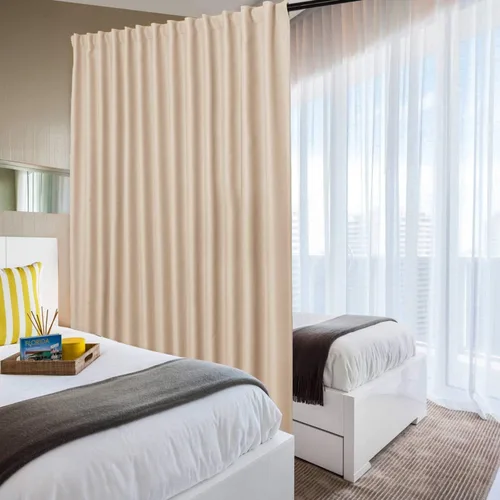 Vista 2 de DWCN Cortina opaca divisora de privacidad para puerta corrediza de patio, cortinas térmicas extra anchas con pestaña trasera y bolsillo para barra
