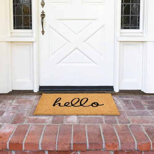 Vista 2 de Juvale Hello - Felpudo de coco para entrada al aire libre, 17 x 30 pulgadas, rectangular, de pelo bajo, respaldo de PVC, tapete de bienvenida