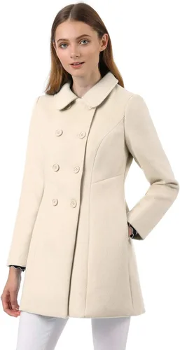 Vista 2 de Allegra K Abrigo Largo De Invierno Con Cuello Peter Pan Y Doble Botonadura Para Mujer Beige
