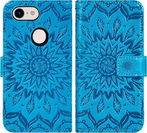 Vista 5 de Funda de teléfono para Google Pixel 3 XL con protector de pantalla de vidrio templado y funda magnética de cuero, soporte para tarjetas, accesorios