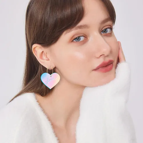 Vista 5 de Awinesn Swifts Lover - Aretes de corazón para mujer, plata 925, aretes de moda para posteriores al concierto, aretes colgantes de acrílico, regalos