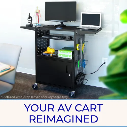Vista 6 de Line Leader Stellar - Carrito de computadora con tablero de clavijas y ganchos personalizables, armarios de doble bloqueo, alimentación certificada