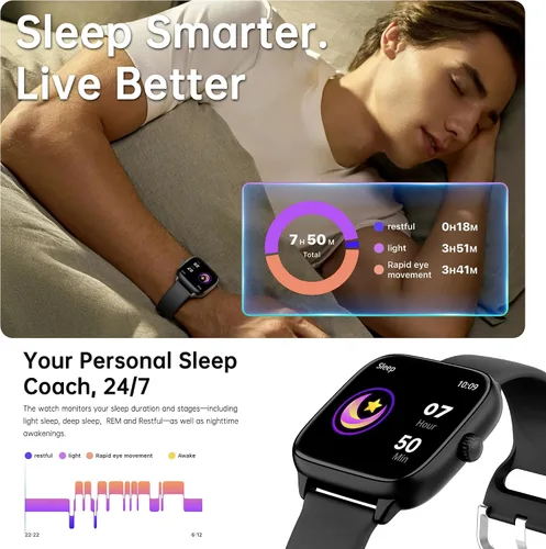 Vista 4 de JYUAJOI Reloj Inteligente de Salud y Fitness (Responder/Realizar Llamadas), Reloj Inteligente con Monitor de Frecuencia Cardíaca 24/7, Rastreador
