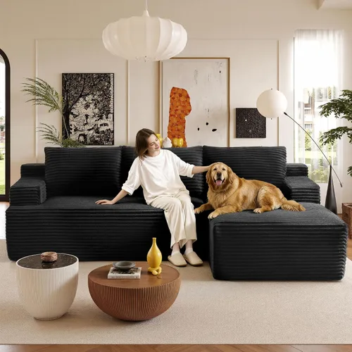 Vista 4 de Sofás seccionales de 105" para sala de estar, sofá cloud con forma de L tapizado, sofás modulares sin estructura rígida, sofá seccional moderno