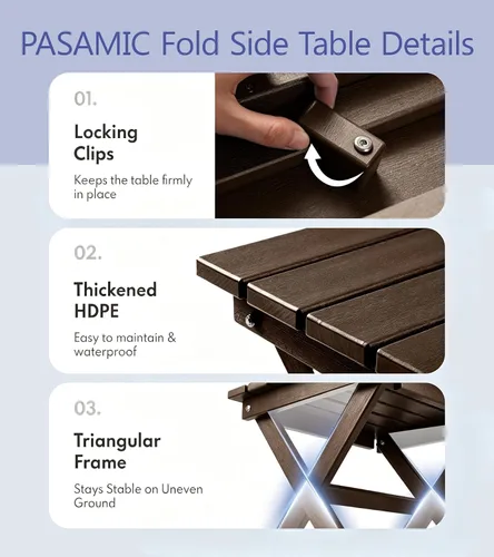 Vista 6 de PASAMIC Mesa auxiliar plegable para exteriores, mesa auxiliar de polietileno de alta densidad para exteriores, mesa de patio para todo tipo de clima