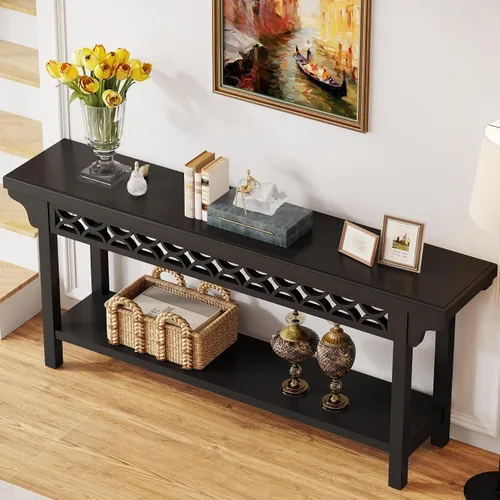 Vista 9 de Tribesigns Mesa Consola Larga de Madera Maciza de 70.8 Pulgadas, Mesa de Entrada Estilo Granja con Almacenamiento, Mesa de Sofá Estrecha Mesa
