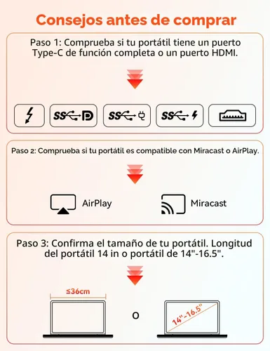 Vista 9 de Extensor de pantalla para portátil 1080P de 14", conexión de un cable (Windows y Mac) Dual Screen USB-C HDMI Wireless & Wired Travel Extended