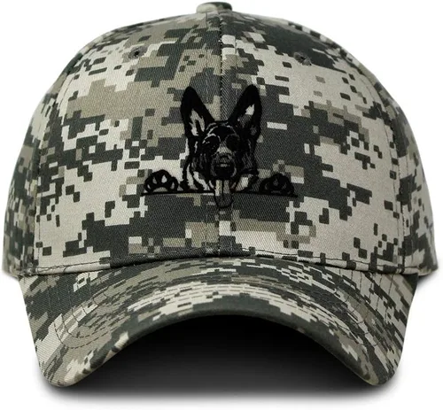 Vista 8 de Gorra de béisbol de camuflaje de encargo que mira el cierre de la correa del algodón del bordado del pastor alemán