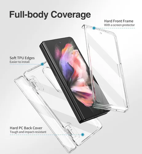 Vista 6 de SURITCH Funda transparente para Samsung Galaxy Z Fold 3, [protección de bisagra] protección de cuerpo completo a prueba de golpes resistente