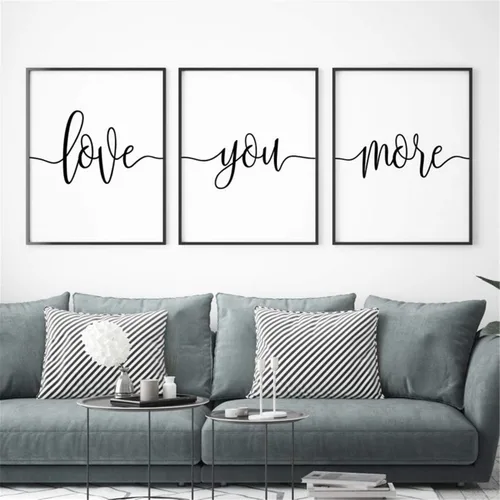 Vista 19 de NATVVA Pósteres de lienzo blanco y negro con texto en inglés "Eat Pray Love", impresiones artísticas de 3 piezas con marco interior de madera