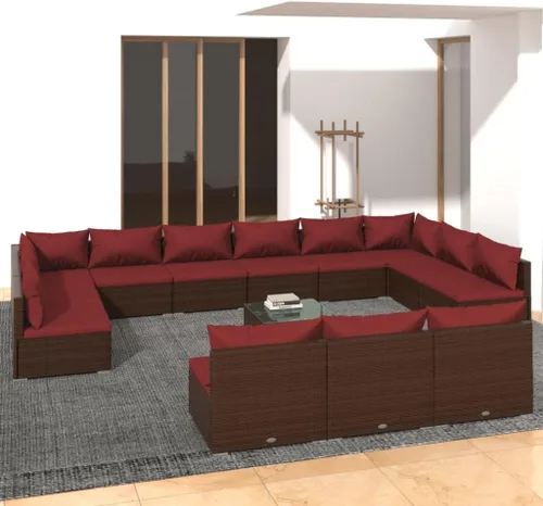 Vista 70 de Sofá de 3 plazas con cojines de ratán de poliéster marrón, juego de muebles de patio al aire libre con 3 sofás centrales para patio trasero, jardín