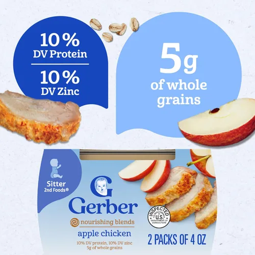 Vista 5 de Gerber Baby Food 2nd Foods, cena, puré de pollo con manzana, tubos de 4 onzas, paquete de 2 (paquete de 8)
