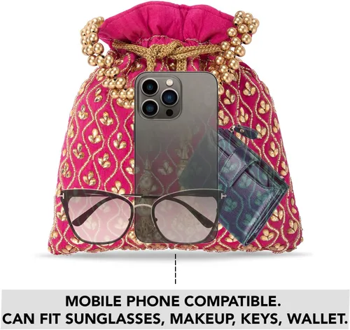 Vista 3 de Aheli Potli Monederos para mujer, hecho a mano, bolso de noche, elegante pulsera de moda nupcial