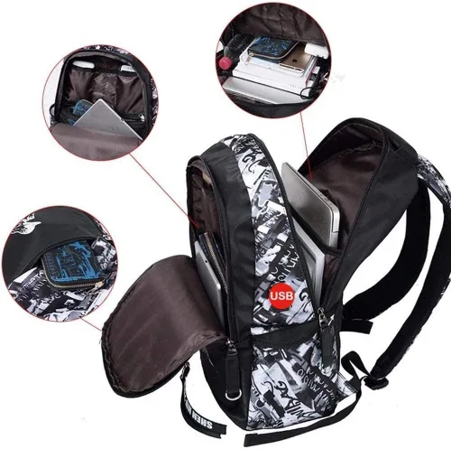Vista 6 de Asge Bolso escolar de nylon de la moda de las, Oslei128-1, Mochila