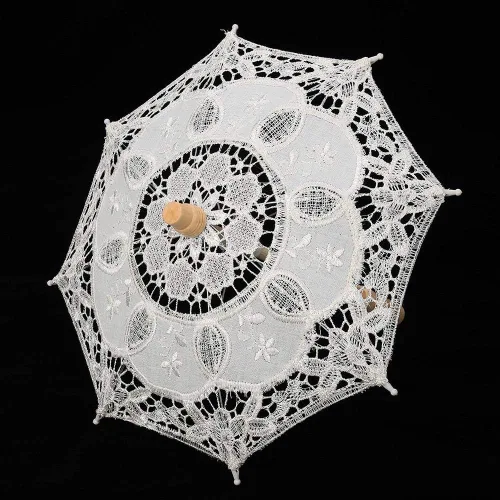 Vista 5 de Paraguas de encaje negro, hecho a mano, plegable, para boda, novia, para mujeres, decoración de fiesta, baile, fotografía, utilería (beige, S)
