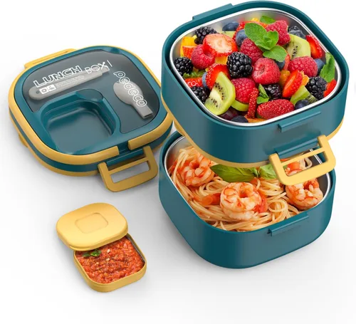 Vista 17 de PEDECO - Caja azul individual Bento, utensilios divisores extraíbles, aptos para microondas Single compartment w/ removable divider Customize