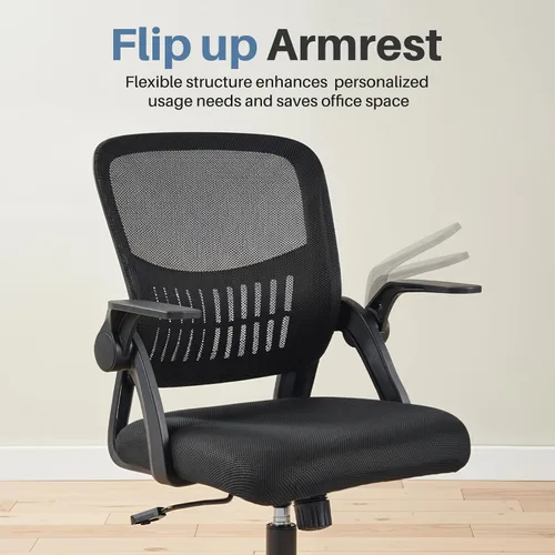 Vista 8 de DUMOS Silla de Oficina para Hogar y Computadora - Ergonómica con Respaldo Medio y Soporte Lumbar y Modo de Balanceo, Altura Ajustable con Brazo