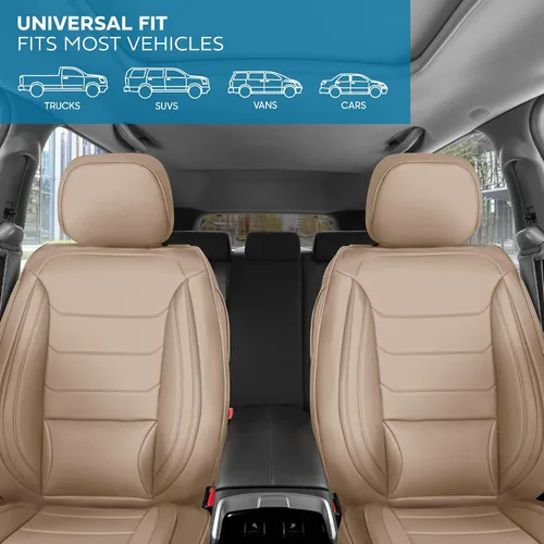 Vista 3 de MotorBox Meridian Series - Fundas de asiento de piel napa, fundas clásicas de asiento delantero, de piel sintética de alta calidad, color beige