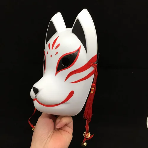 Vista 4 de YangYong Máscara de cosplay de zorro para fiesta de máscaras, Halloween, Kitsune Kabuki japonés