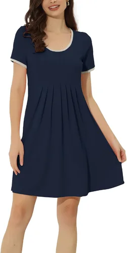 Vista 15 de cheibear Camisones de pijama para mujer, ropa de dormir, color sólido, cuello redondo