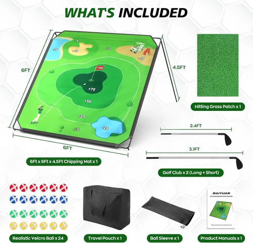 Vista 7 de BaiYuan Juego de astillado de golf portátil para papás y golfistas jóvenes, diversión en interiores, exteriores y césped con 24 bolas adhesivas