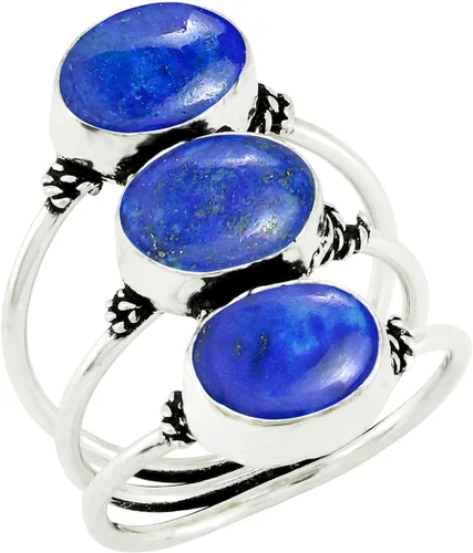 Vista 10 de Anillo chapado en plata de tres piedras preciosas de forma ovalada natural Amatista